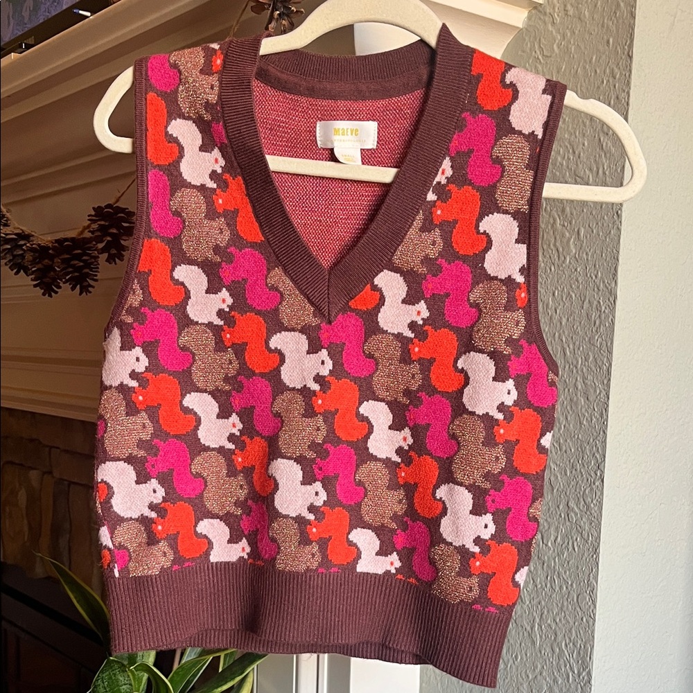 Maeve Anthropologie Squirrel V-Neck Sweater Vest Small